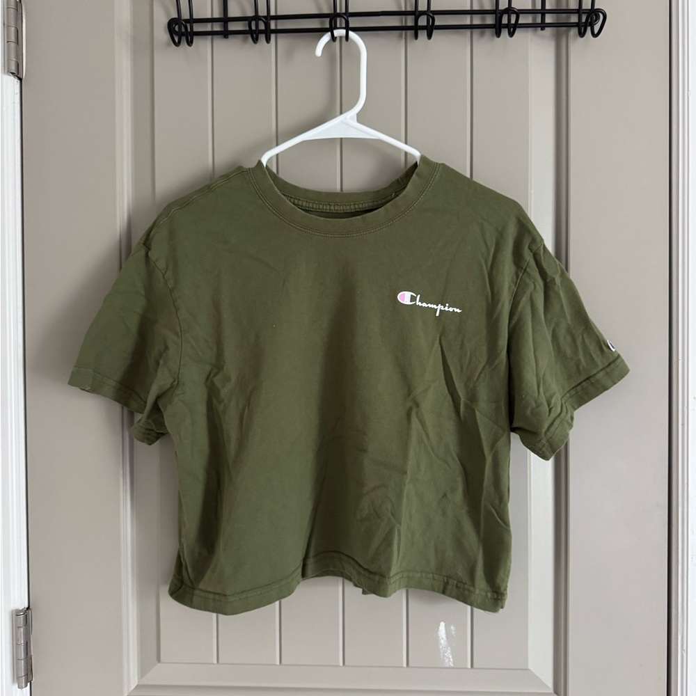 Champion Forest Green Logo Crop Top